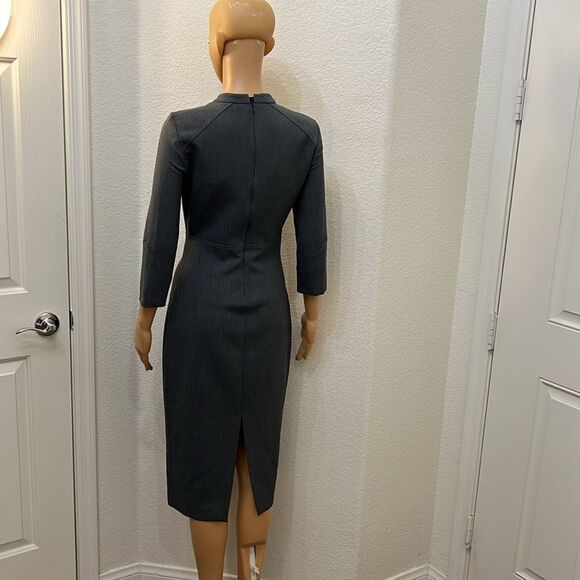 Zara Woman Dress Sz Small Gray 3/4 Sleeve Midi Button Accent Zipper Back Fitted - Picture 7 of 11
